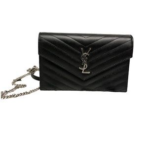 Saint Laurent Monogram Large Grain de Poudre Calfskin Wallet on Chain